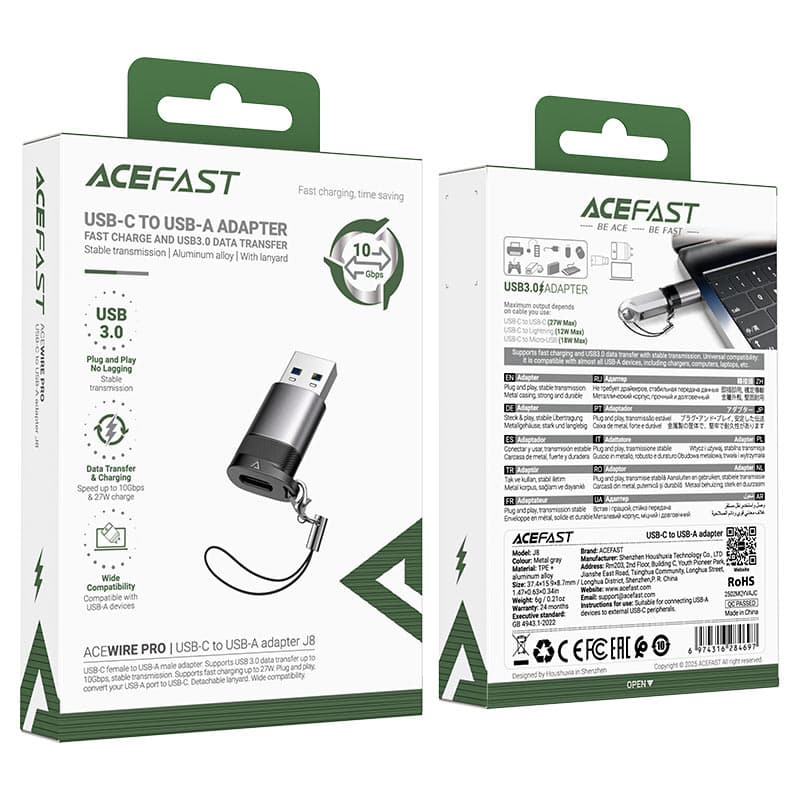 ACEFAST J8 USB-C To USB-A Adapter | Data Transfer 3.0V 10Gbps