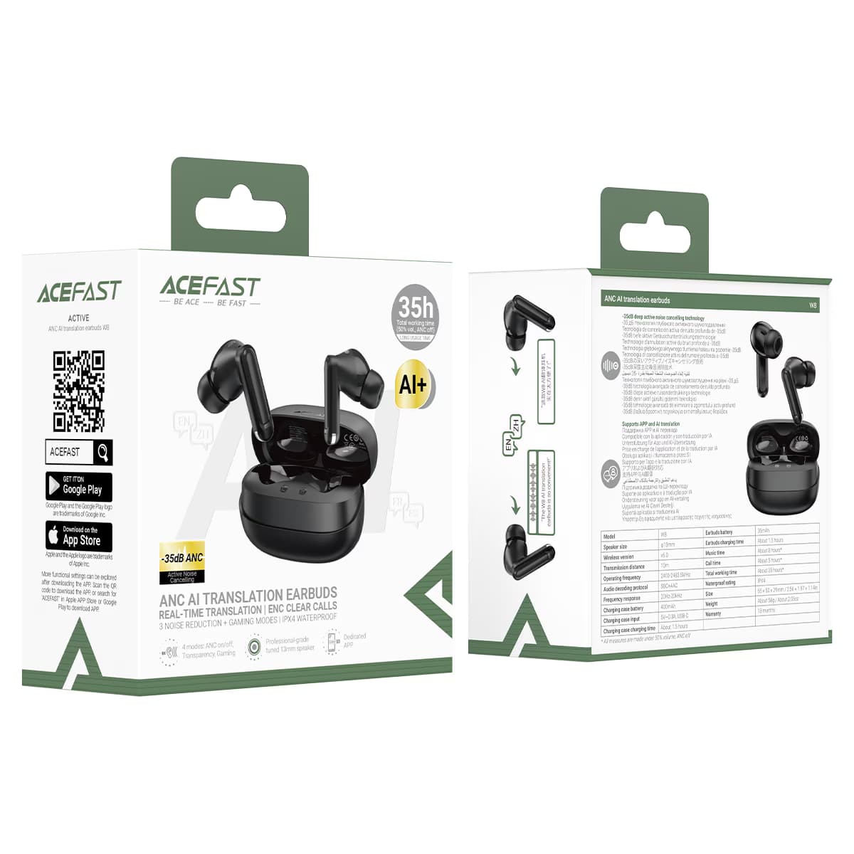 ACEFAST W8 Earbuds ANC AI Translation | Waterproof 